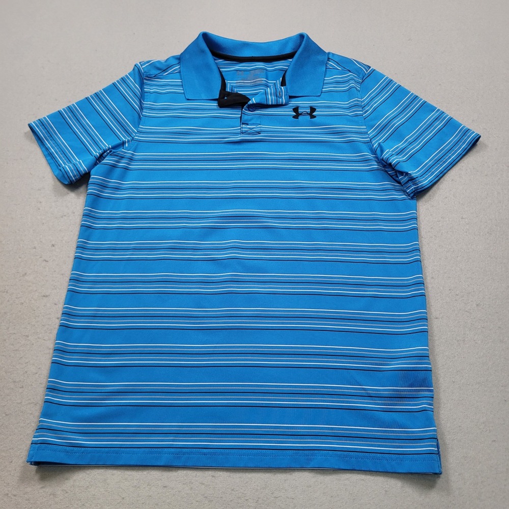 Under Armour Boys Blue Striped HeatGear Short Sleeve Polo Shirt Size XL YXL